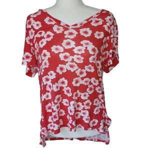 Philosophy Red And White High-Low Floral Top Size Large